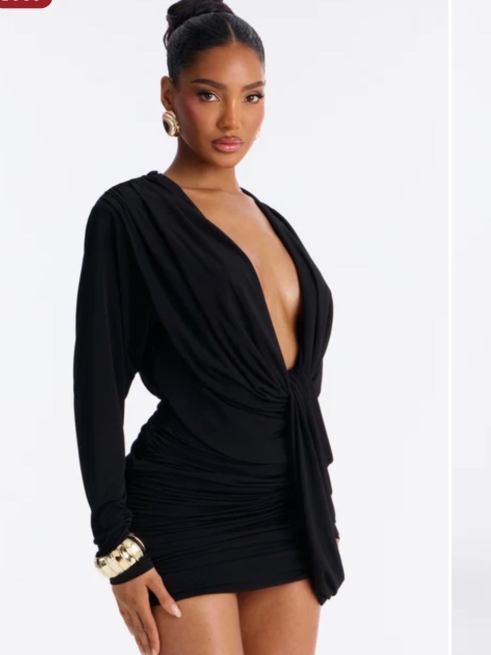 Fashion Nova Black Plunge Draped Mini Dress